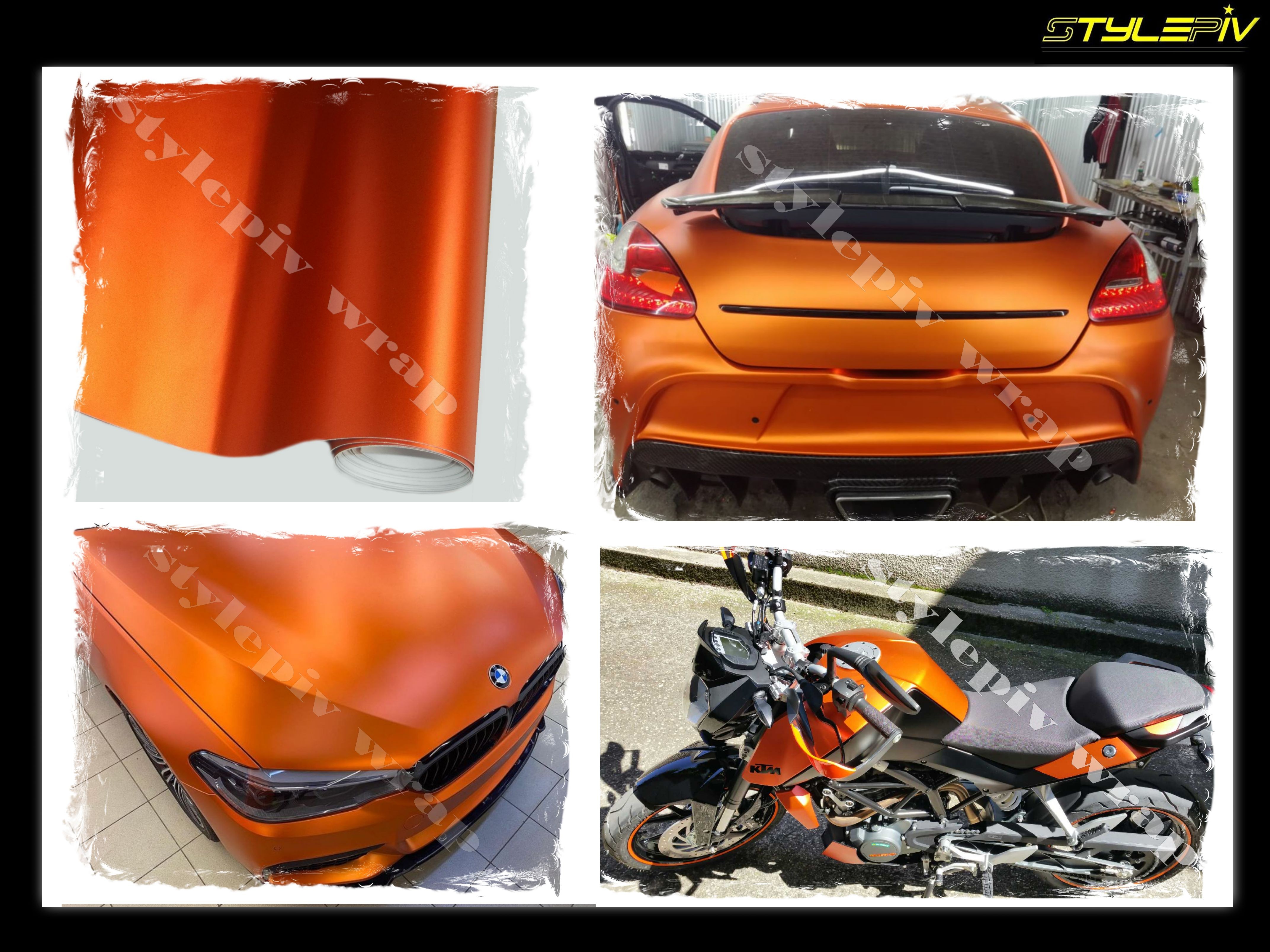 film mat chrome orange, covering effet metallique, thermoformable & Bubble  free